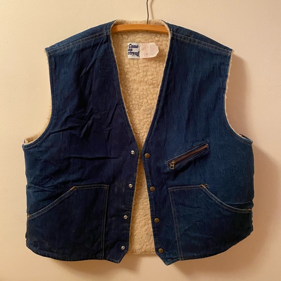 1970s faux shearling denim western vest - Picture 4 of 7